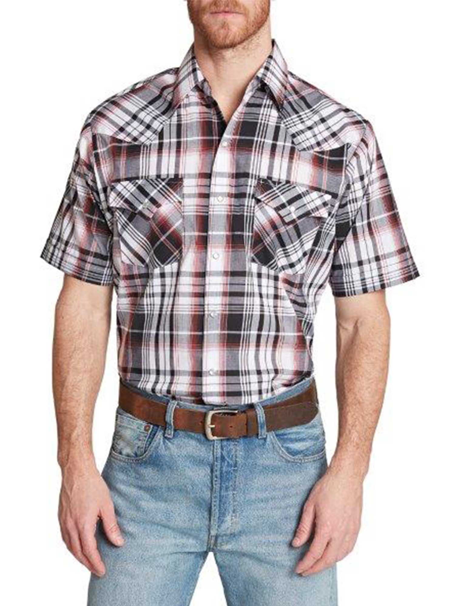 Ely Cattleman Men's Short Sleeve Western Plaid Shirt - Walmart.com