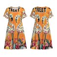 thumbnail image 3 of Bixox Robe d'Été à Manches Courtes pour Femmes Robe Ample Longueur Genou avec Poches-Flamants Roses Halloween, 3 of 7