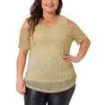 thumbnail image 1 of Blusas de fiesta básicas de manga corta con hombros al aire de lentejuelas brillantes para mujeres de tallas grandes Agnes Orinda 2X Amarillo, 1 of 6