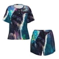 thumbnail image 2 of Yiaed Colorful Plant Wolf Print Short Sleeve Pajama Sets for Women Casual Crew Neck 2 Piece Lounge Sets Women's Short-Sleeved Pajama-Large, 2 of 5