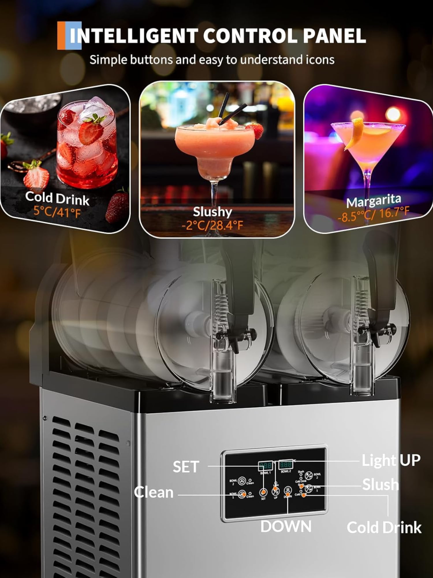 Garvee Commercial Slushy Machine with Self-Cleaning, 8Gal Frozen Drink Machine for Home, Restaurants, 900W, Black & Silver
