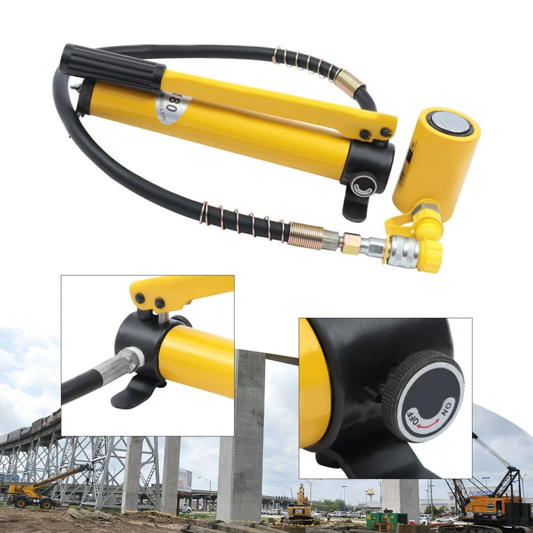 Miumaeov Hydraulic Hand Pump and 10T Hydraulic Ram Cylinder Jack 2 Speed  Power Pack Hose Coupler Hydraulic Oip Pump Hand Operated Pump CP-180 