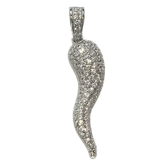 Real Solid 925 Sterling Silver Italian Horn Cornicello Charm CZ Iced Flooded Out Pendant