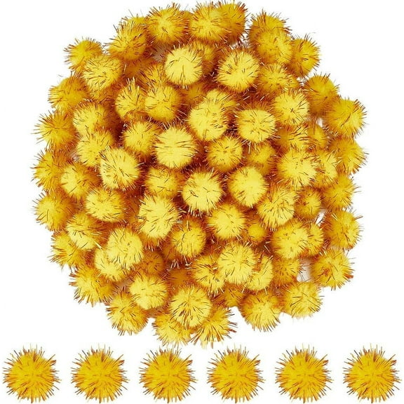 120Pcs Handmade DIY Doll Craft Pom Pom Yarn Pom Pom Balls with Metallic Cord Gold 2cm