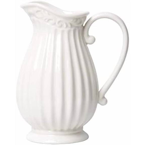 10 Inch White Ceramic Pitcher Vase for Home Décor, VS-PT-1