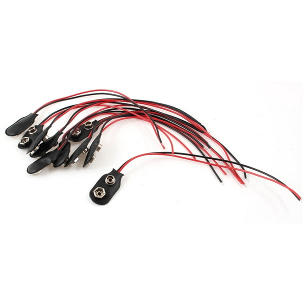 Noir Rouge Conduit par câble Double Pile 9V connecteur 10Pcs Boucle Agrafes  