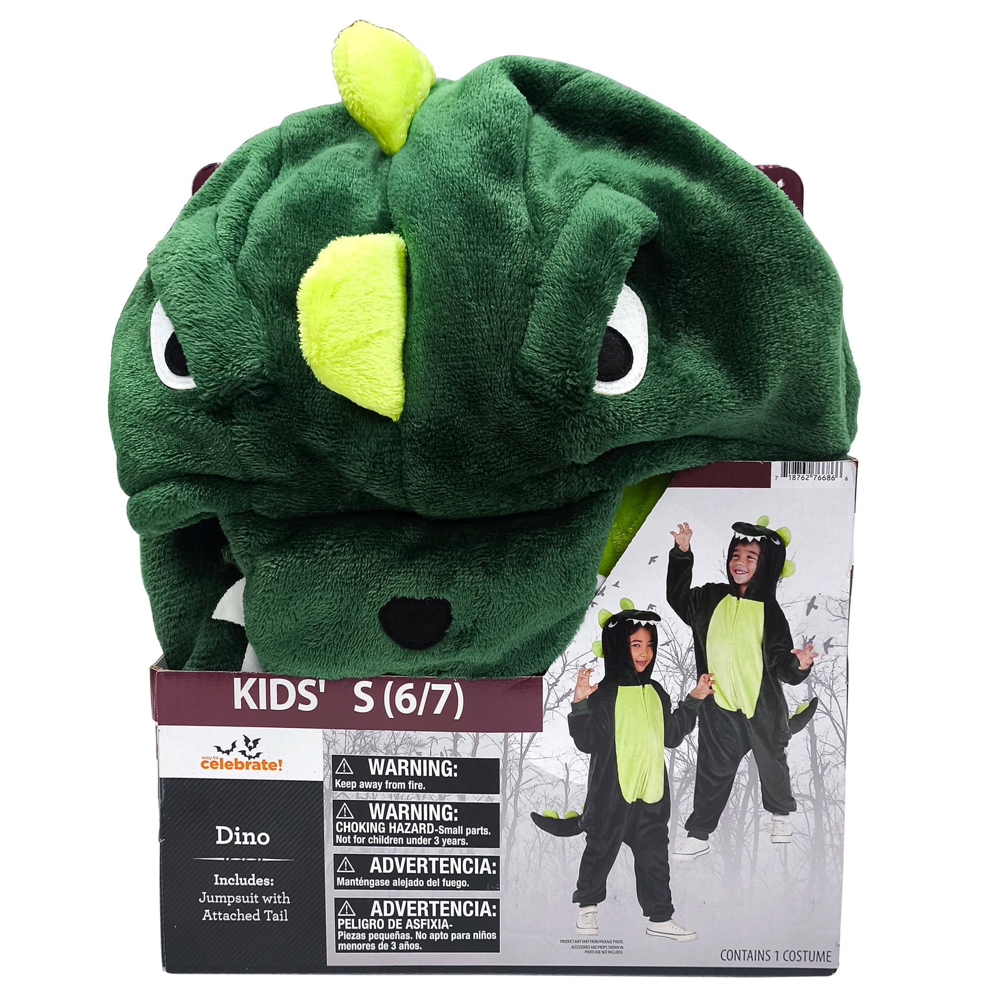 Dinosaur Jumpsuit Halloween Costume for Children, Boy's Size S (6/7), by Way to Celebrate
