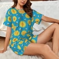 thumbnail image 4 of Uemuo Bee Sunflower Pattern Women's Short-Sleeved Pajama, Button-Front Loungewear, 2-Piece Summer Sleepwear, Elastic Drawstring Shorts-3X-Large, 4 of 7