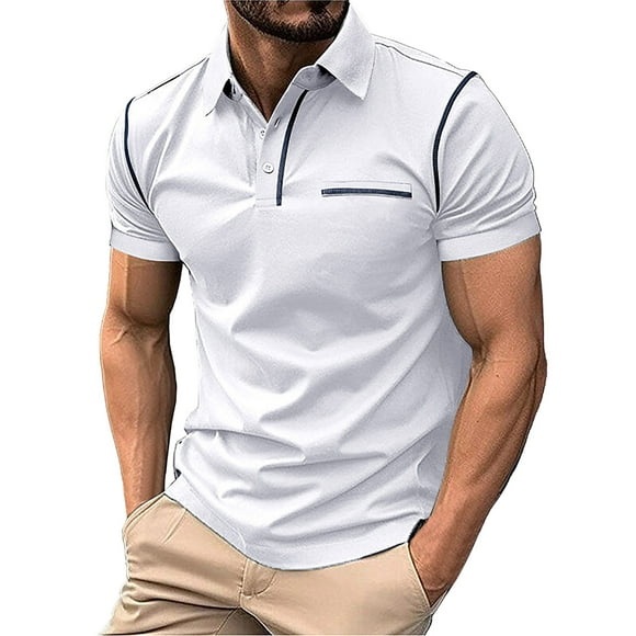 YDLCAFD Men's Shirt Button Up Turn Down Lapel Short Sleeve Solid Color Sports Shirt