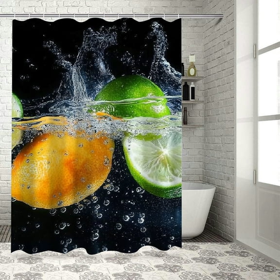 Patifu Lemon Lime Water Shower Curtain Set with Hooks, Abstract Polyester Bathroom Curtain, Waterproof, Vibrant HD Print 36"x72