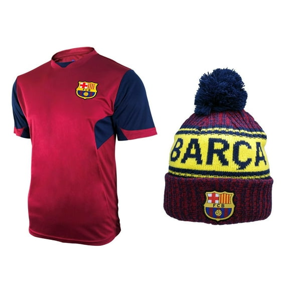 Icon Sports Men FC Barcelona Official Soccer Jersey and Beanie Combo 13 - Small