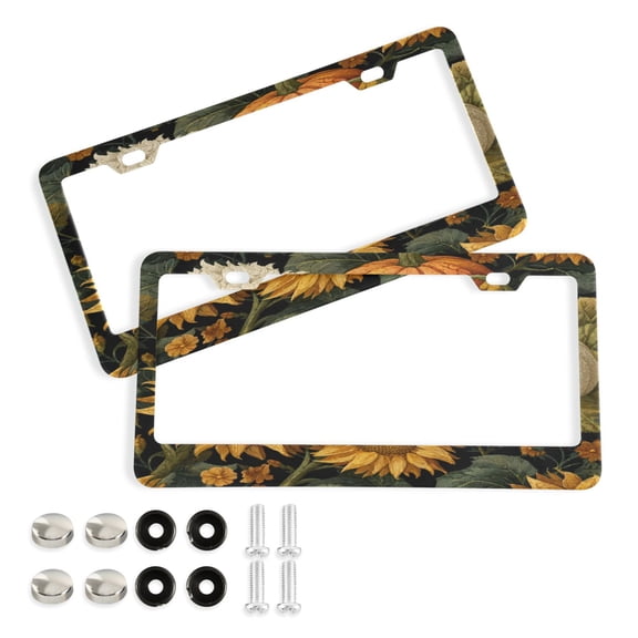 Aluminum License Plate Frame 2 Pack Car Exterior Accessory Car Tag Holder for Front Rear Plates Cars Decor Pumpkins and Sunflowers Pattern