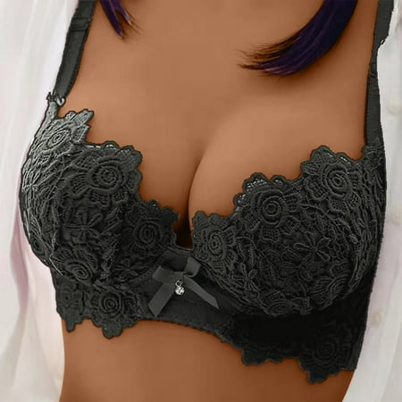Voncos Comfy Womens Underwear Sets Sexy Beauty Back Sports Lace Panty and Bra Lingerie Set Black Size 38