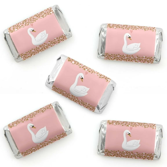 Big Dot of Happiness Swan Soiree - Mini Candy Bar Wrapper Stickers - White Swan Baby Shower or Birthday Party Small Favors - 40 Count