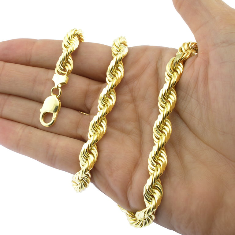 Nuragold 14k Yellow Gold 10mm Rope Chain Diamond Cut Necklace, Mens Jewelry  22 - 30 