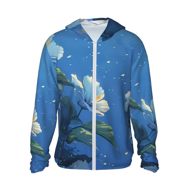 Fotbe Hibiscus Flowers Calm Water Chaqueta con Protección Solar UPF 50+ para Hombre y Mujer, Camisa con Capucha y Bolsillos-Small