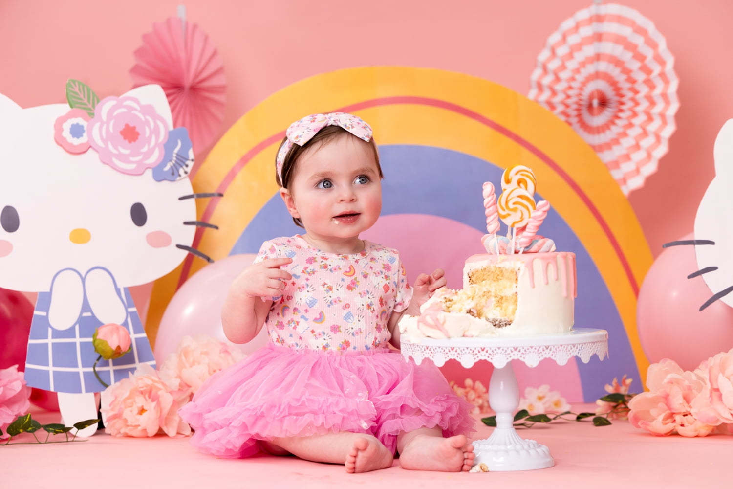 Hello Kitty Baby Girl Allover Print Tutu Dress with Matching Bow Headband, Sizes 0/3M-24M