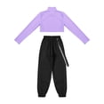 thumbnail image 4 of YIZYIF Girls Solid Color Long Sleeve Cropped T-Shirt with Sweatpants Dance Suit Outfit Hip Hop Dance Costume, 4 of 7