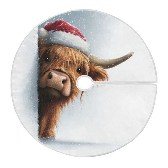 RMDQTR Festive Christmas Tree Skirt35.4x35.4in - Holiday Home Decor for Xmas Party Lovely Christmas Highland Cow