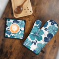 thumbnail image 5 of Blue Pioneer Flower Kitchen Oven Mitt and Pot Holder Sets 2 Pcs for Baking, Cooking and Grilling, Heat Resistant Up To 392 °F, 5 of 7