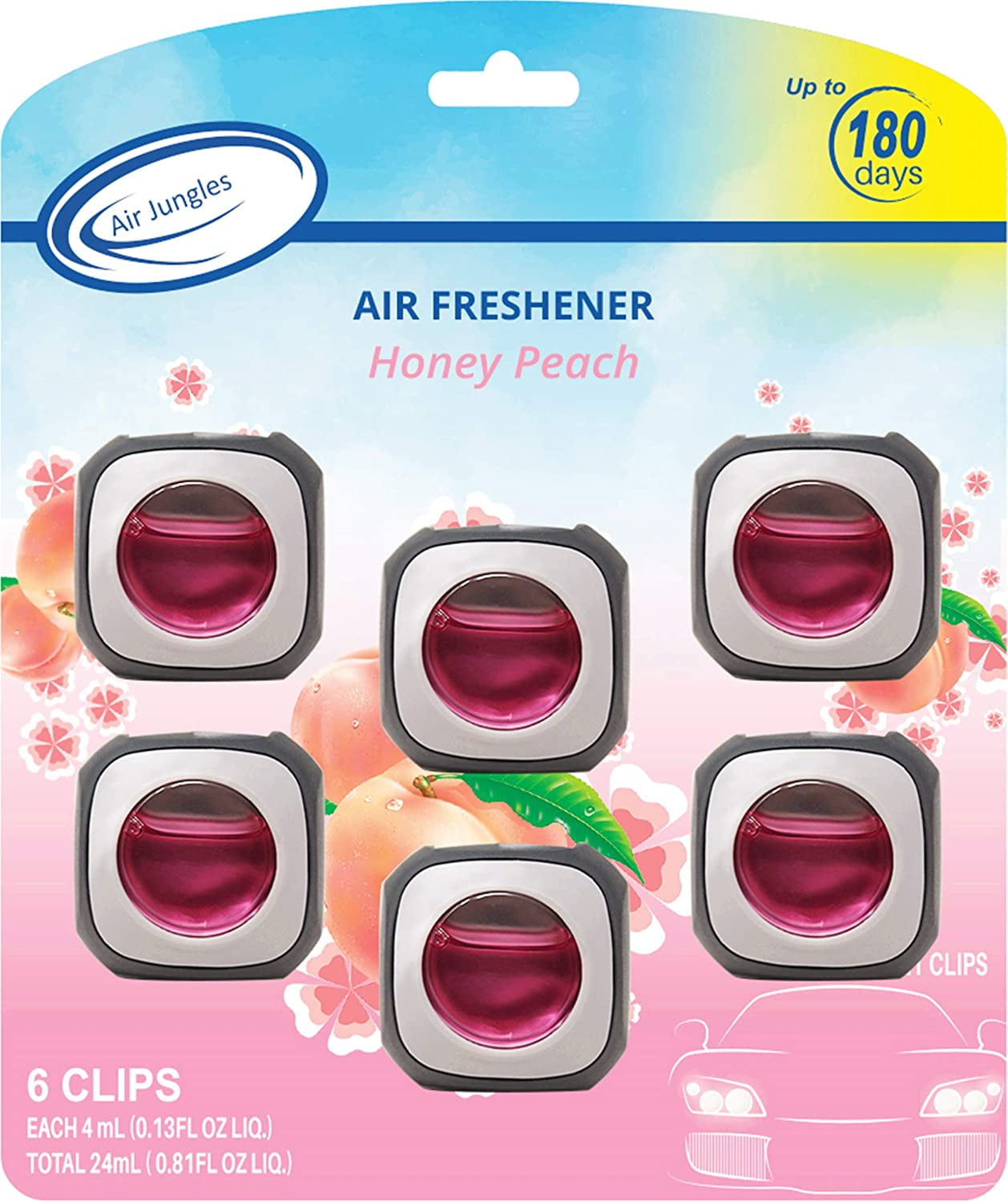 Air Jungles Honey Peach Scent Car Air Freshener Clip, 6 Car Freshener