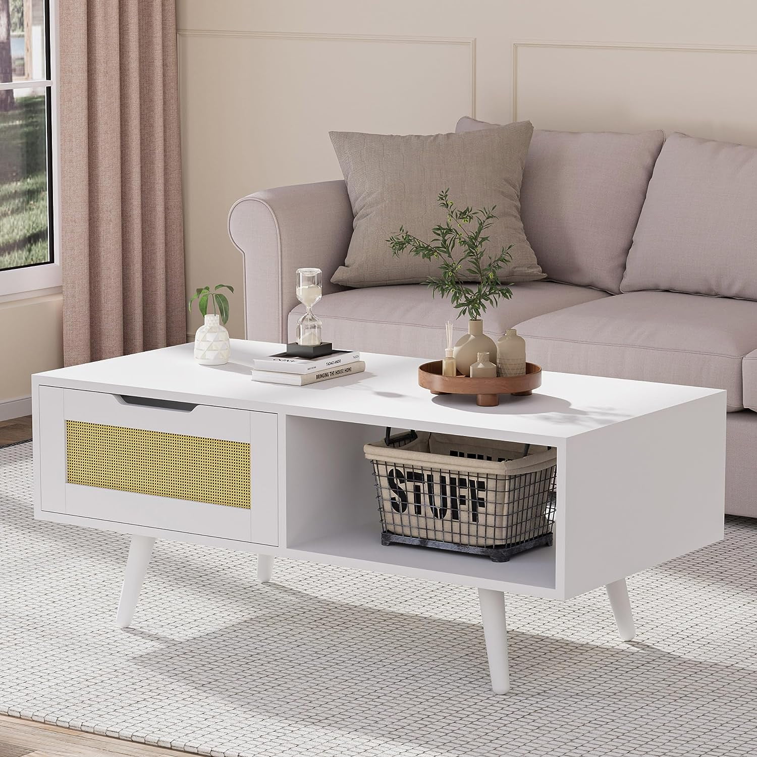 Cozy Castle Boho Coffee Table with Storage 39 Rattan Living