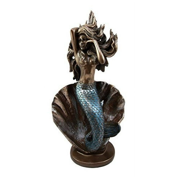 Atlantic Collectibles Large Giant Pearl Shell Goddess Mermaid Awakening Figurine 11.75"H