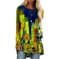 thumbnail image 1 of LUXUR Blouse Chemise à Manches Longues pour Femme Col Ras du Cou Tunique Décontractée Hauts Chandail à Blocs de Couleur Teinture sur Nœuds 5 L, 1 of 2