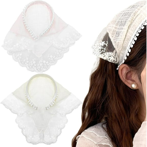 LinYooLi 2 PACK Hair Scarf Headband for Women, Lace Hair Bandana, Non-Slip Hair Bandanas for Women, Soft Head Coverings Boho Triangle Bandana Turban for Hair Styling
