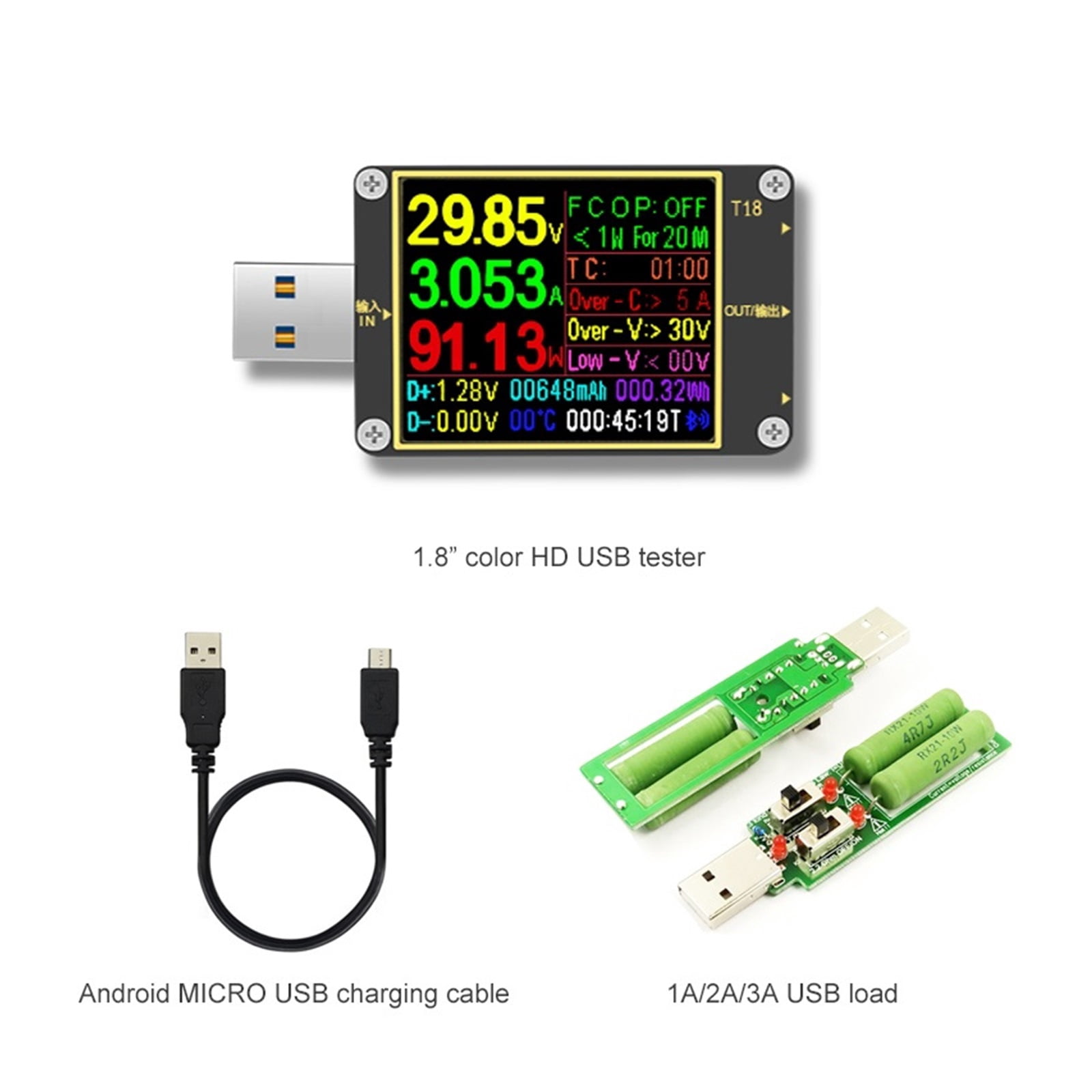 18 IN 1 USB Tester T18 Digital Voltmeter Ammeter Voltimetro DC Power Volt Meter Current Voltage Doctor 1.8" PD QC3.0 Detector ,Live Data