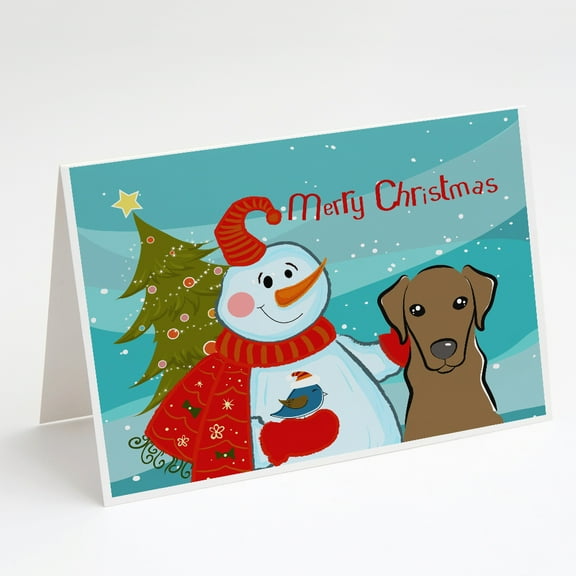 Snowman with Chocolate Labrador Greeting Cards and Envelopes Pack of 8