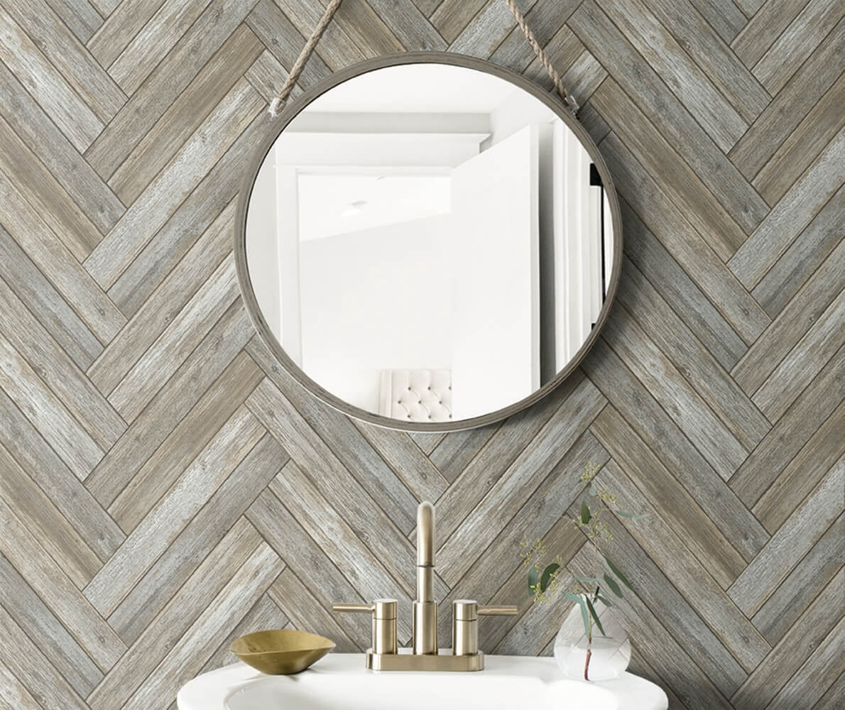 NextWall Taupe & Beige Faux Chevron Wood Peel and Stick Wallpaper
