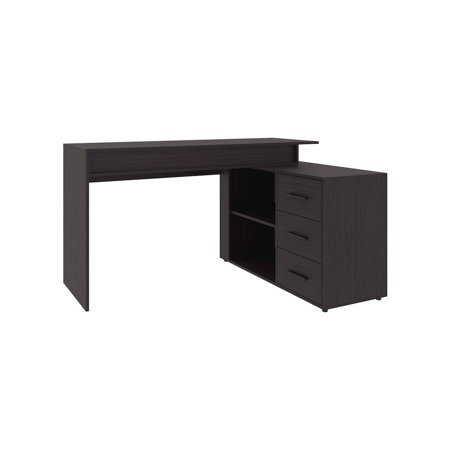 Depot E-Shop Neilton L-Shaped Desk 3 Drawers 2 Shelves Black Wengue