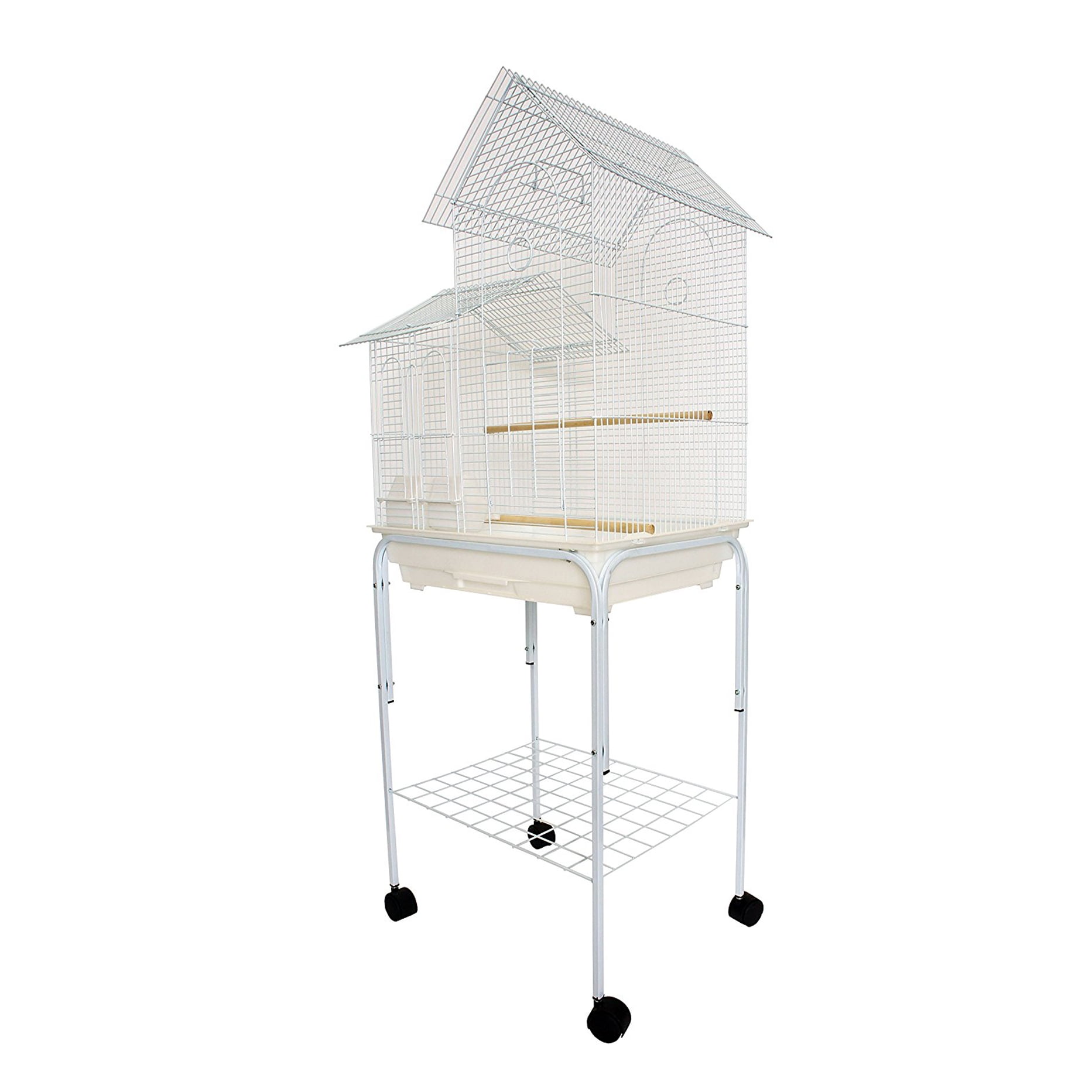 YML 1944WHT_4924WHT 1/2" Bar Spacing Villa Top Bird Cage with Stand, White