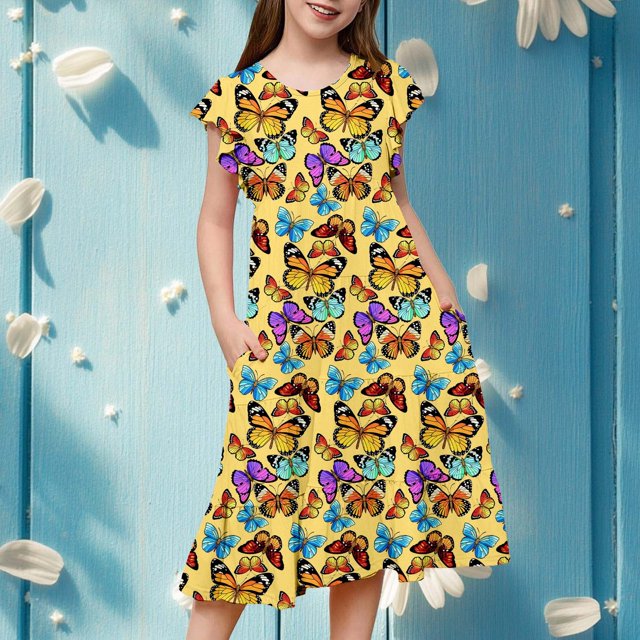 Robes pour Filles Décontractées d'Été à Manches Volantées, Robe à Étages pour Enfants - Confortable et Stylée pour les Fêtes et les Événements Extérieurs