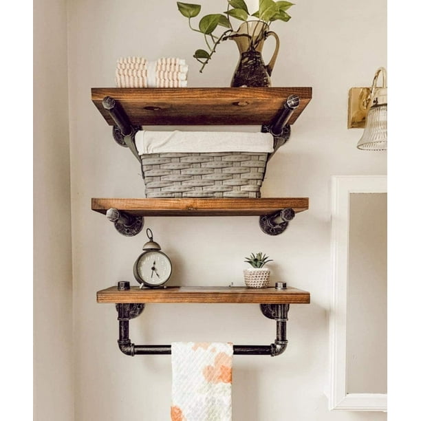 Industrial Pipe Bathroom Shelves Wall Mounted 3 Tier Bathroom Shelves