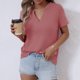 thumbnail image 3 of Mujeres de Verano Tops Nuevo Color Sólido Cuello en V Manga Corta con una Hendidura en el Doblado, Poliéster, 3 of 8