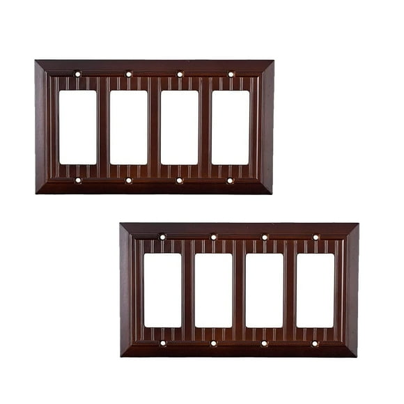 Pack of 2 Wall Plate Outlet Switch Covers by SleekLighting | Decorative Dark Brown Mahogany Look | Variety of Styles: Decorator/Duplex/Toggle / & Combo | Size: 4 Gang Decorator