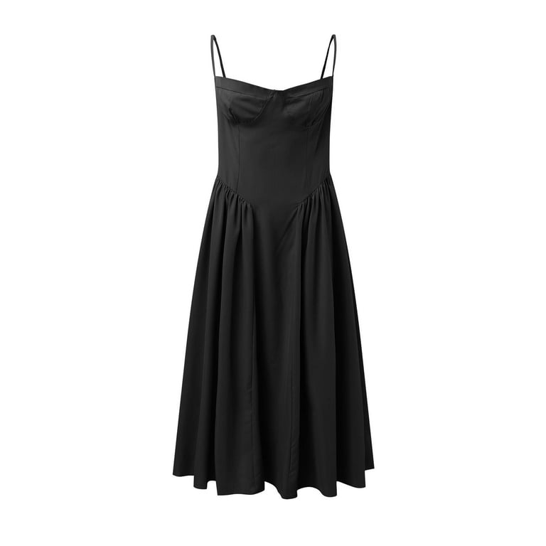 vigerkar Sleeveless Corset Dress for Women 2025 Elegant Spaghetti Strap  Midi Dress Flowy Pleated Hem Low Cut Prom Dresses Black, XL - Walmart.com