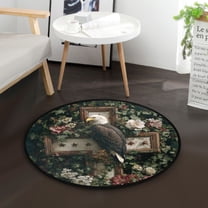 36.2 Inch Round Floor Mat Wreath and Bald Eagle Carpet Decor Rug for Living Room Bedroom