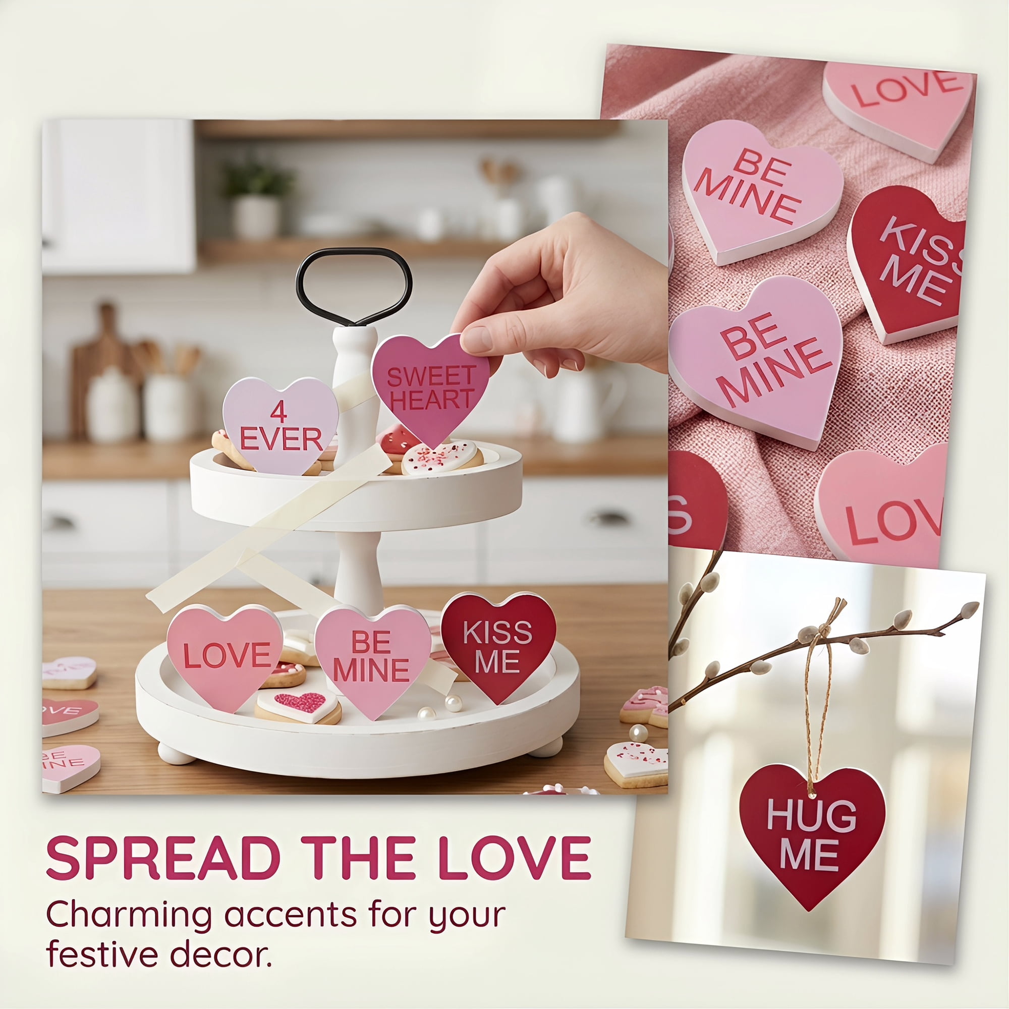 Unique Bargains Wooden Heart Signs Extra Thick Free Standing Love Ornaments Style E 2.6"H