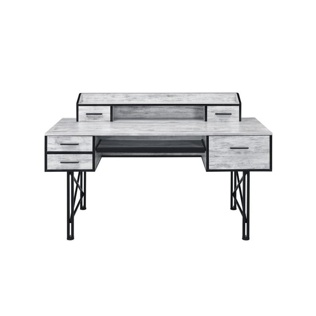 Acme Furniture Safea Writing Desk, Weathered White and Black
