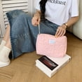 thumbnail image 4 of Quilted Flower Cosmetic Bag Cute Make Up Bag Large Capacity Soft Casual for Work, 4 of 9