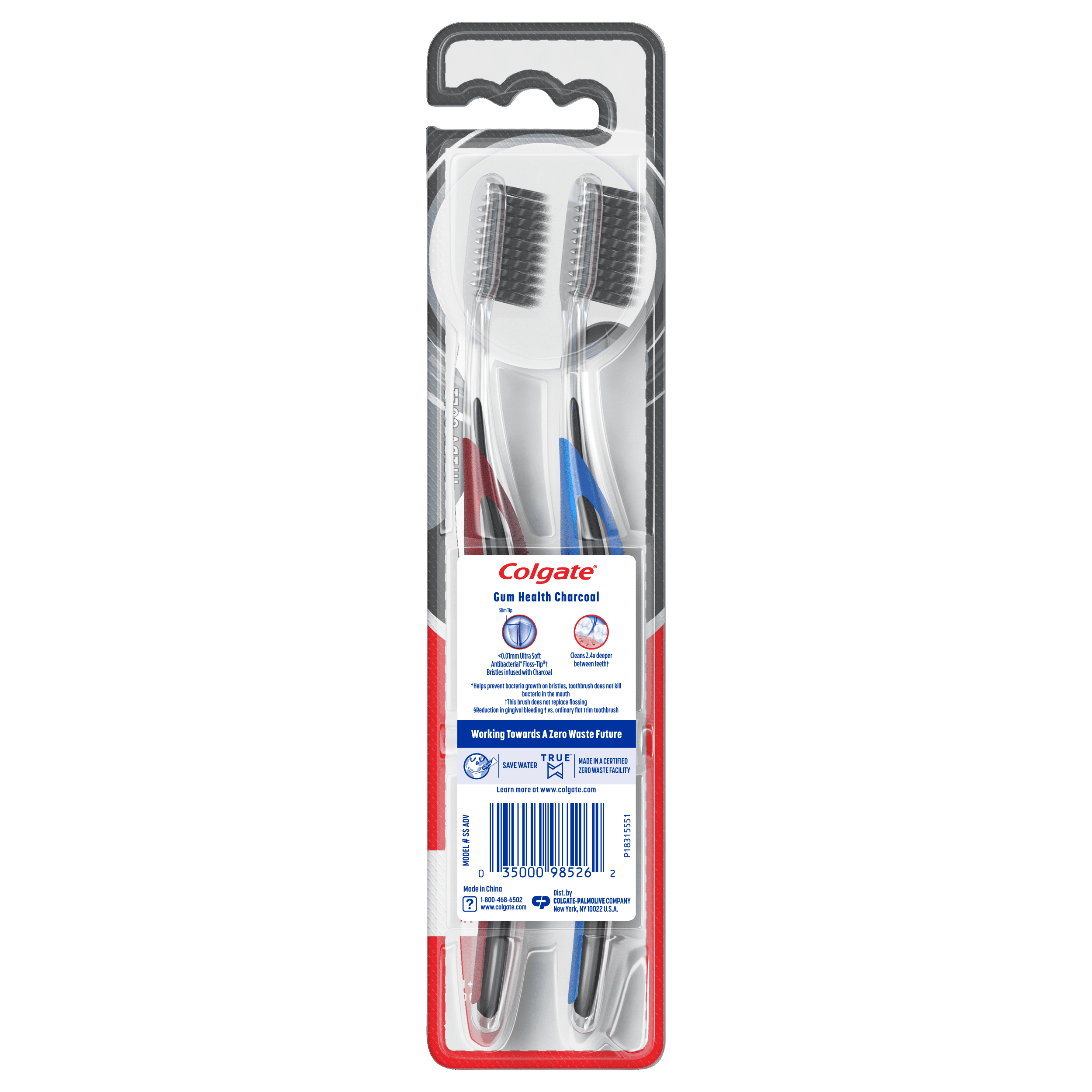 Colgate Gum Health Adult Manual Charcoal Toothbrush, Ultra Soft, 2 Pack