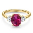 thumbnail image 3 of Gem Stone King 10K Yellow Gold Red Created Ruby and Lab Grown Diamond Engagement Ring for Women | 2.54 Cttw | Oval 9X7MM | Gemstone July Birthstone | Size 6, 3 of 6