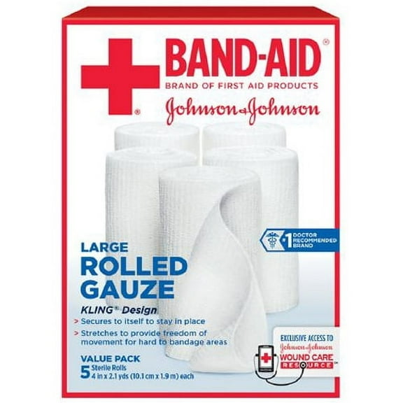 Band Aid First Aid Covers Kling Rolled Gauze, Large 4 Inch X 2.1 Yards - 5 Ea