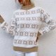 thumbnail image 3 of Suéter Suelto Gibobby con Estampado navideño Casual de punto de Bloque de Color navideño para mujer con cuello y rayas Beige L, 3 of 5