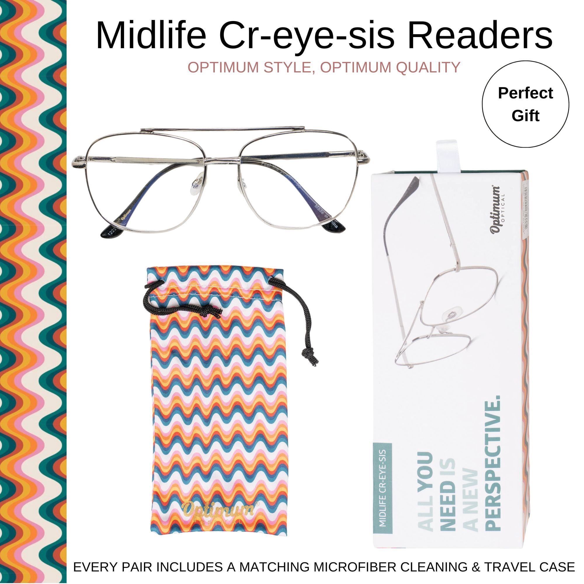 Optimum Optical Signature Blue Light Filtering Readers - Midlife Cr-eye-sis, +1.5