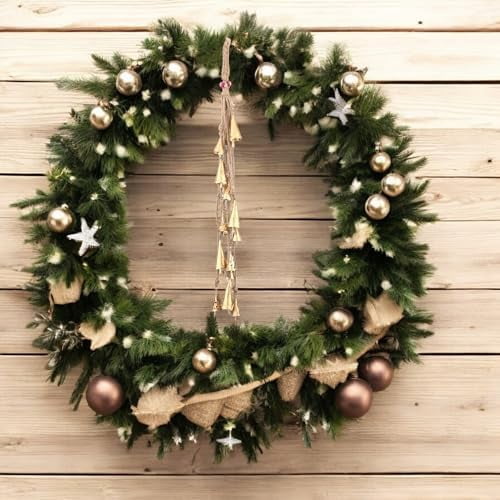 Handmade Hanging Bells Wind Chimes 27 Inch– Vintage Cow Bells on Jute Rope, Rustic Tin Bells for Christmas, Home Decor, Boho Wind Bells for Holiday, Farmhouse, Wreath, Outdoor & Indoor