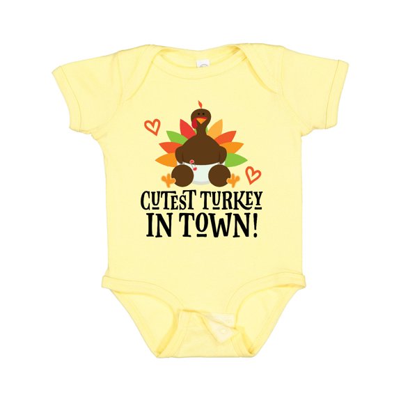 Inktastic Thanksgiving Cutest Turkey in Town Boys or Girls Baby Bodysuit